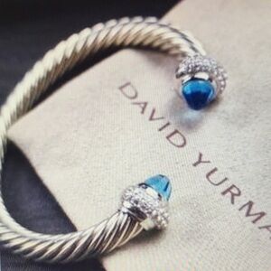 DavidYurman Twisted Silver Bracelet with Blue Accents